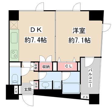レフィール日本橋浜町(1DK/6階)の間取り写真