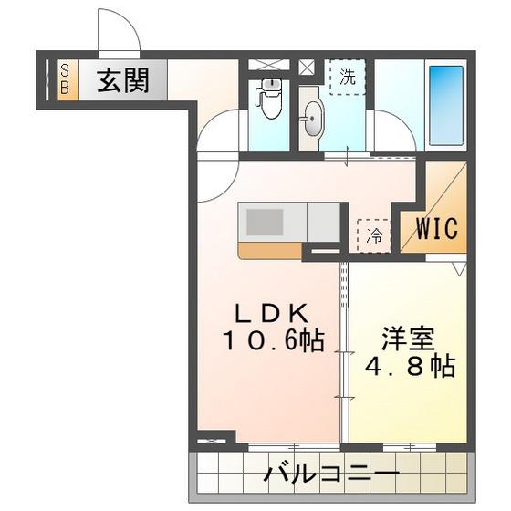 ディーシャンブル富田(1LDK/2階)の間取り写真