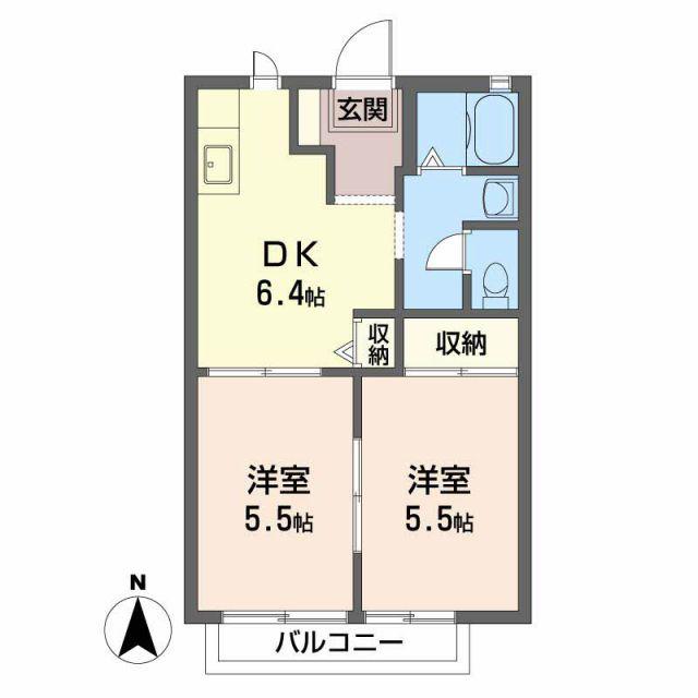 シャーメゾン三石(2DK/2階)の間取り写真