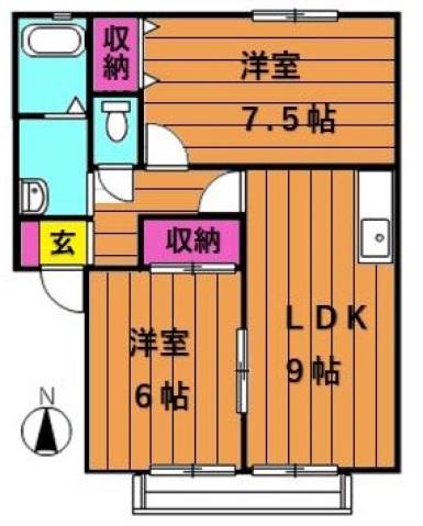 レイモンドサンヴィレッジB(2LDK/2階)の間取り写真