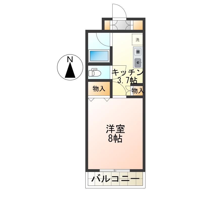 ZINハイツ(1K/3階)の間取り写真