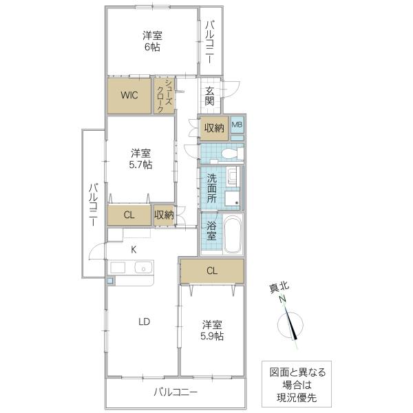SYマンション(3LDK/3階)の間取り写真