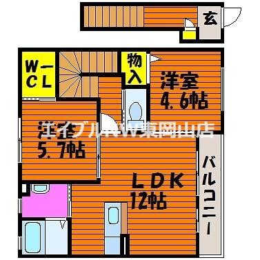 シャーメゾンつばき3番館(2LDK/2階)の間取り写真