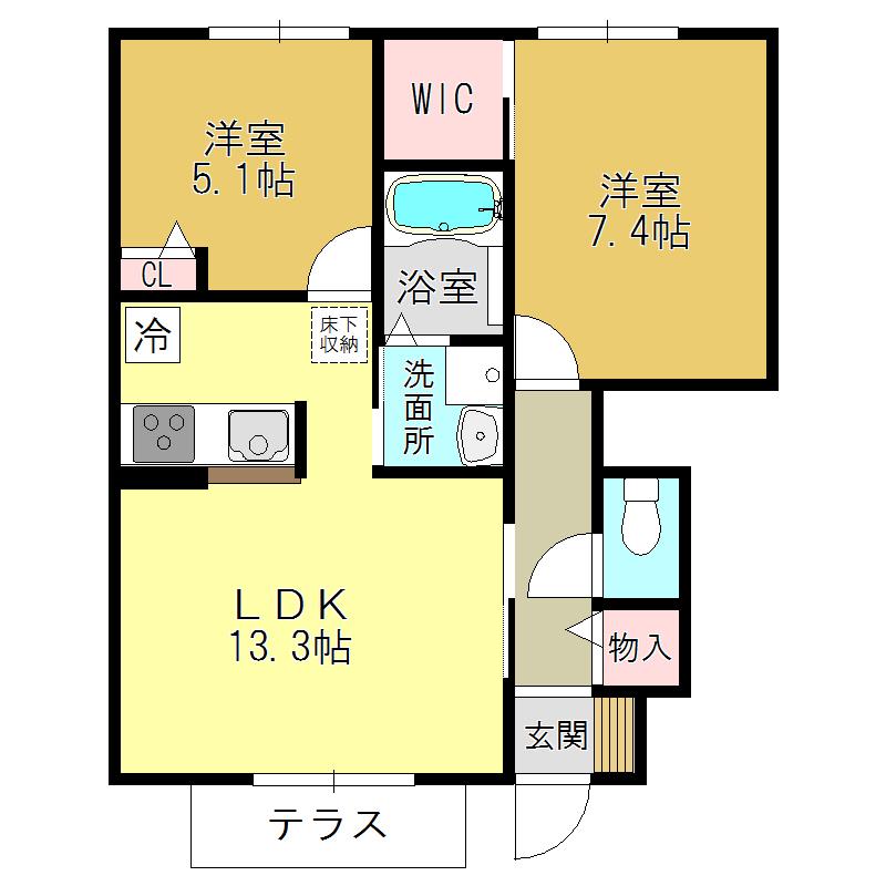 ヴィラコートA(2LDK/1階)の間取り写真