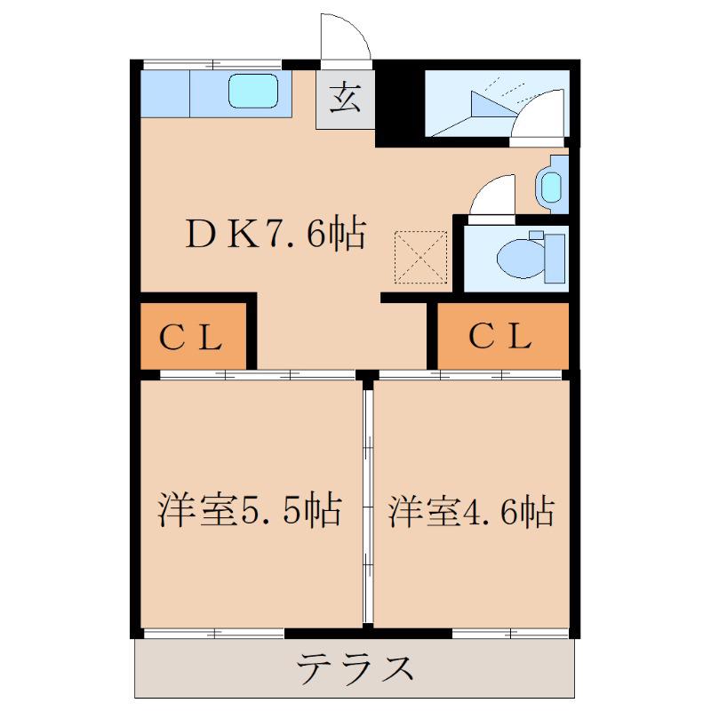 TRIDEC1-3(2DK/1階)の間取り写真
