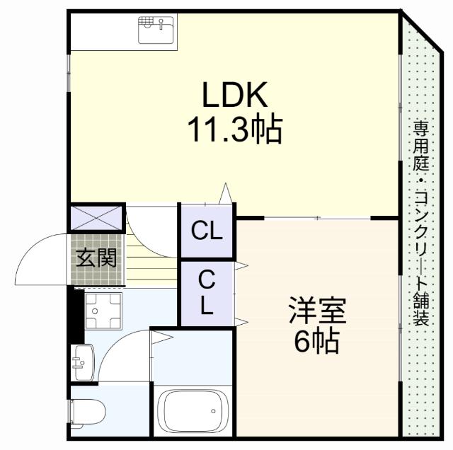 あゆみハイツC棟(1LDK/1階)の間取り写真
