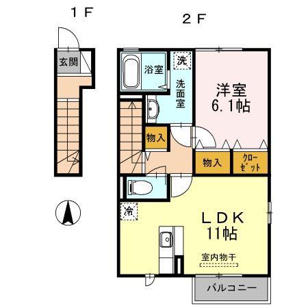 ライズ南仙台 A(1LDK/2階)の間取り写真