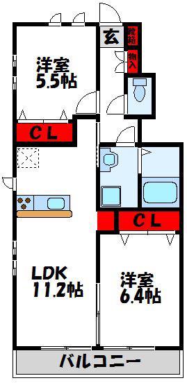 アルヴィータ東郷(2LDK/1階)の間取り写真