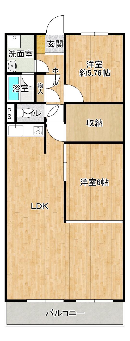 コープ野村富野ヶ丘504号(2SLDK/5階)の間取り写真