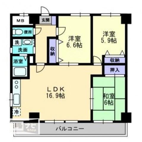 西町ロイヤルスクエア(3LDK/9階)の間取り写真