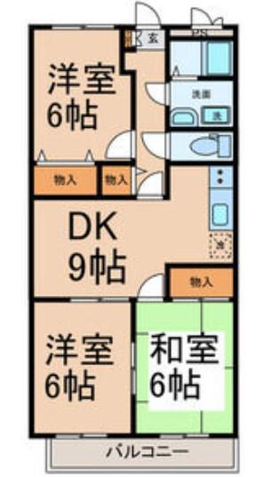 シモーヌヴィーユB棟(3DK/2階)の間取り写真