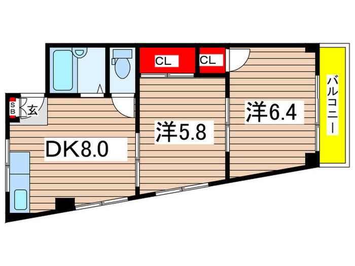宝ビル(2DK/4階)の間取り写真