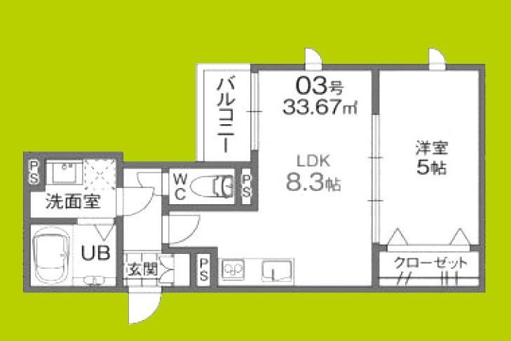 グローハイツ若江(1LDK/3階)の間取り写真