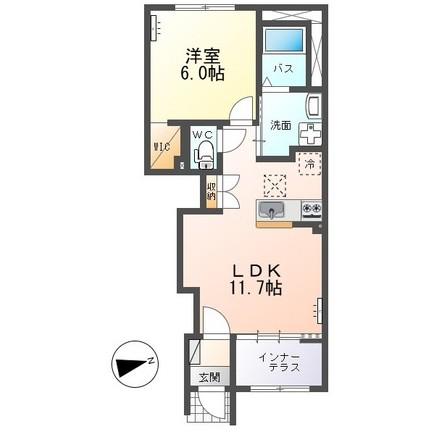 カームハウス (1LDK/1階)の間取り写真