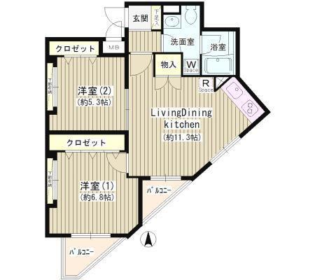 ジーリョ自由が丘(2LDK/4階)の間取り写真