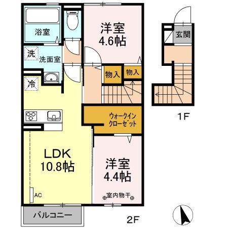ポルト・ボヌールII(2LDK/2階)の間取り写真