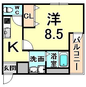 フジパレス立花イースト(1K/3階)の間取り写真