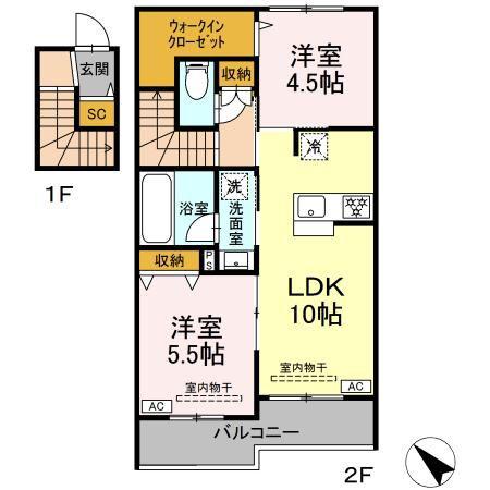 亀井野246メゾン(2LDK/2階)の間取り写真