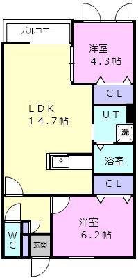 ジェラン拓勇 ノース(2LDK/2階)の間取り写真