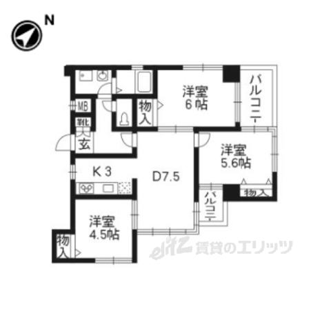 シンフォニー四条河原町(3DK/3階)の間取り写真