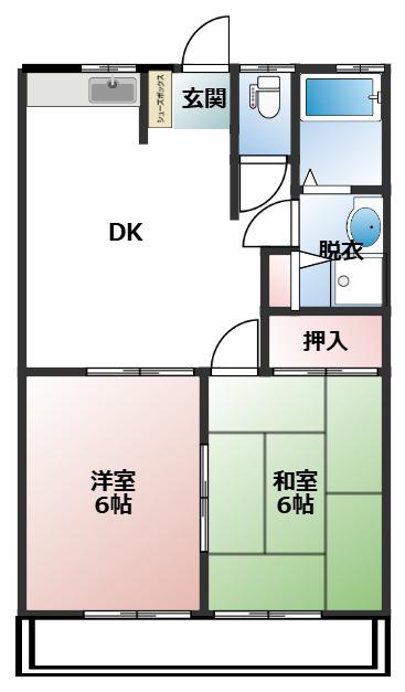 ハイグレード小島(2DK/2階)の間取り写真