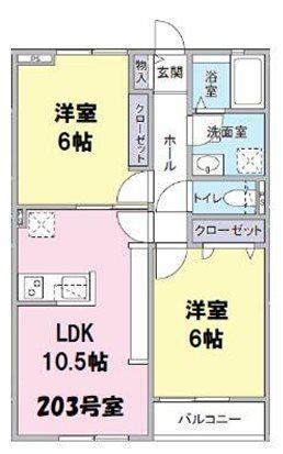 VILLA AZALEA(2LDK/2階)の間取り写真