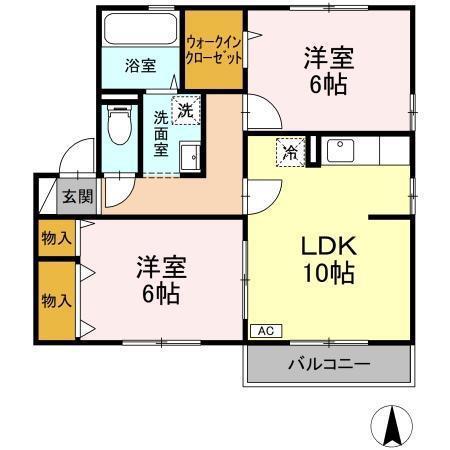 リビングタウン山王A棟(2LDK/2階)の間取り写真