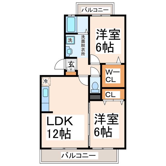 セジュール上熊本(2LDK/2階)の間取り写真