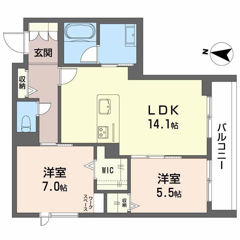 モンジュ広沢(2LDK/1階)の間取り写真