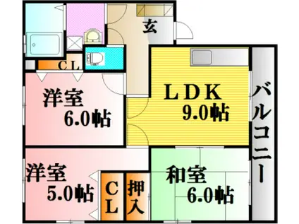 術勢マンションII(3LDK/1階)の間取り写真