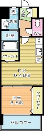 ギャラクシー西小倉(1DK/13階)の間取り写真