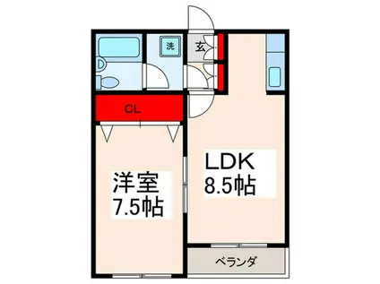 実用マンション(1LDK/2階)の間取り写真