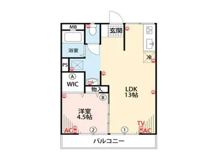 ニューコーポ高田A棟(1LDK/1階)の間取り写真