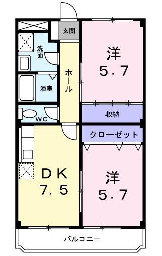 ドミール加佐(2DK/3階)の間取り写真