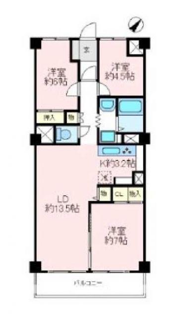 狭山ハイツ(3LDK/3階)の間取り写真