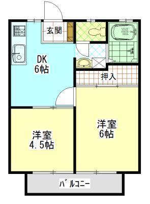 シティおかやま(2DK/1階)の間取り写真
