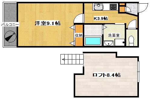 レペルアネックス南里(1SK/2階)の間取り写真