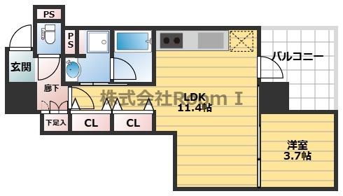 グランドメゾン谷町4丁目(1LDK/16階)の間取り写真