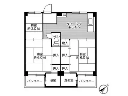 ビレッジハウス書写台4号棟(3DK/4階)の間取り写真