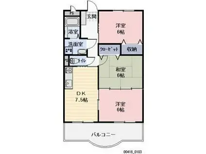 サウスヒルズB(3DK/2階)の間取り写真