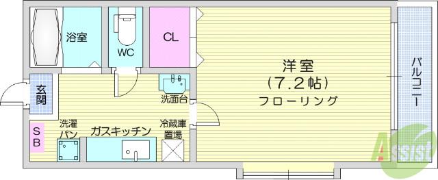 サンパレス清水(1K/2階)の間取り写真