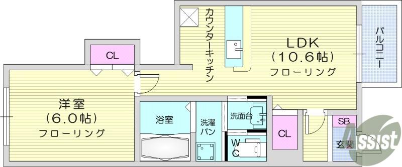 グラシアスE(1LDK/1階)の間取り写真