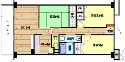 アディーレ八尾(3LDK/6階)の間取り写真