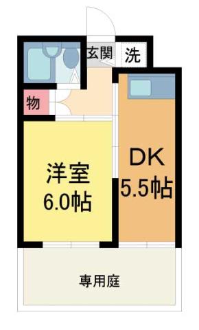 シャンテ中山(1DK/1階)の間取り写真