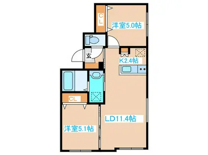 モーリス中島公園(2LDK/1階)の間取り写真