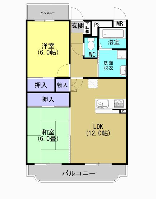 グランディールIII(2LDK/4階)の間取り写真