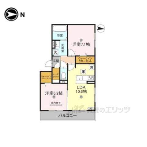 近鉄奈良線 新大宮駅 徒歩18分 3階建 築1年(2LDK/1階)の間取り写真