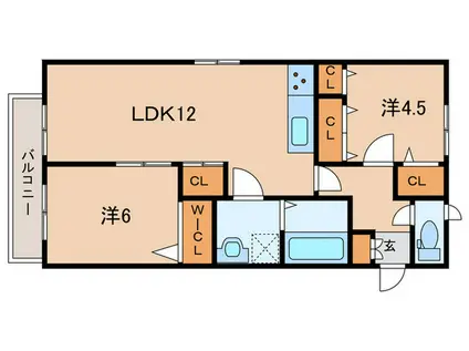 ヒールコート足原(2LDK/1階)の間取り写真