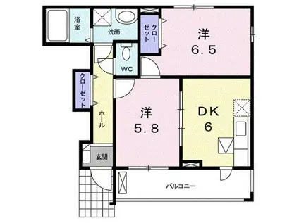 ボニートA(2DK/1階)の間取り写真