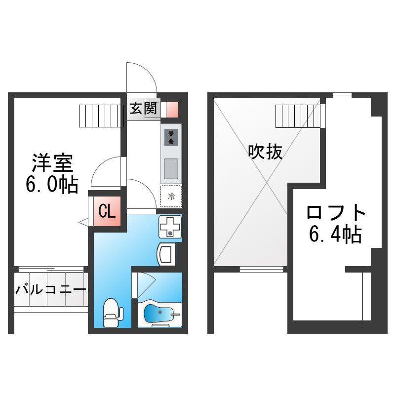メゾンドボア加美(1K/1階)の間取り写真